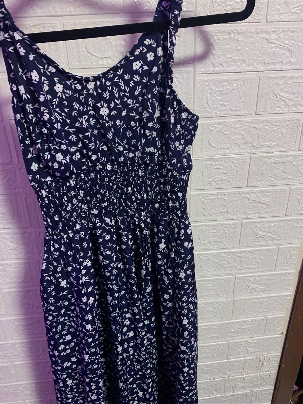Women’s Navy Floral Smocked Midi Dress